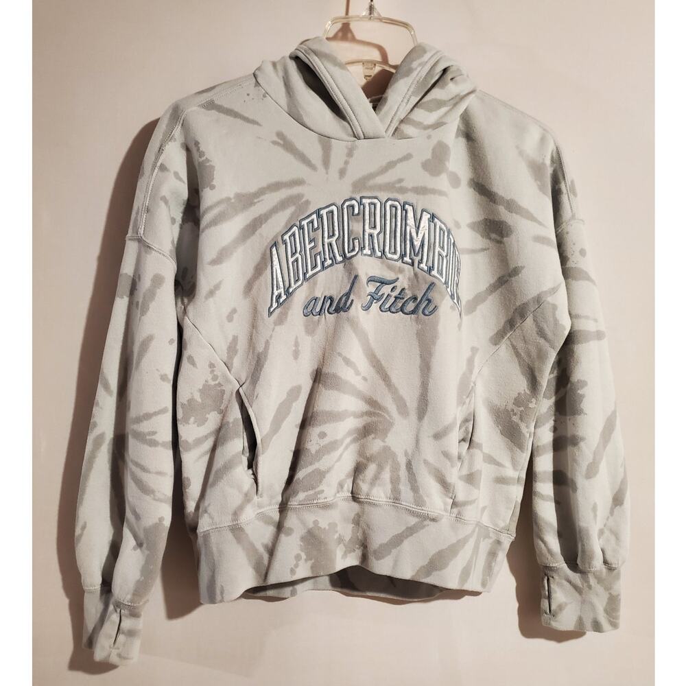 Abercrombie Kids Embroidered Hoodie Sweatshirt Size 13/14 Gray Tie Dye Print